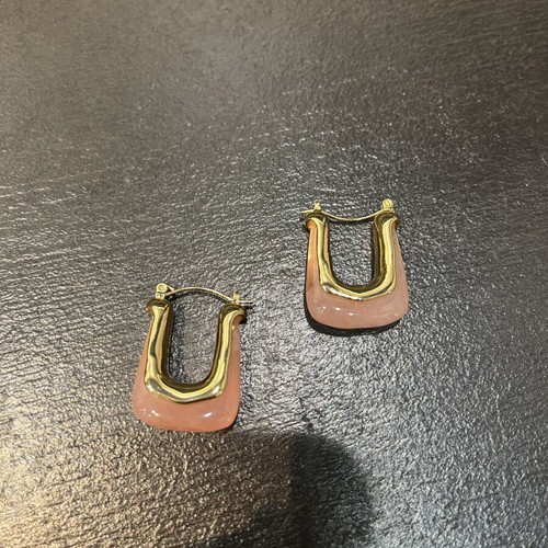 U-shaped earrings with gold finish and pink enamel, like new