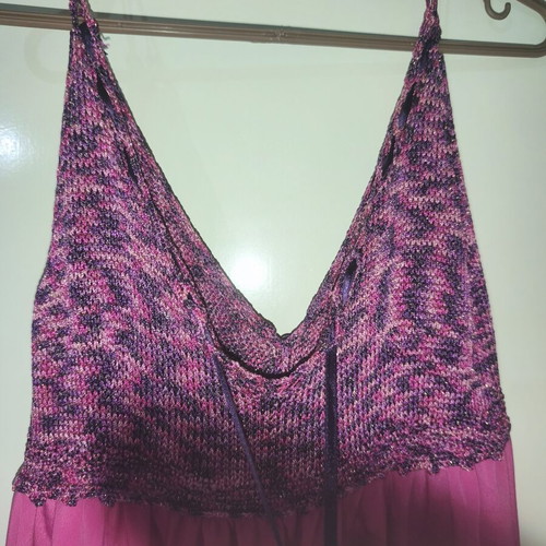 Maxi dress custommade fuchsia with knit bust and silver thread like new