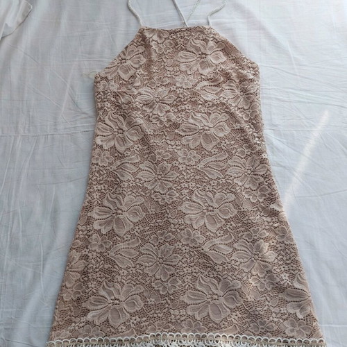 Lace fitted dress beige like new, size S