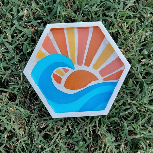 Handmade painted plaster coaster