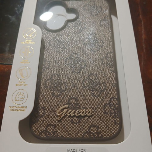 Guess 4G Metal Logo phone case for iPhone 16, brown
