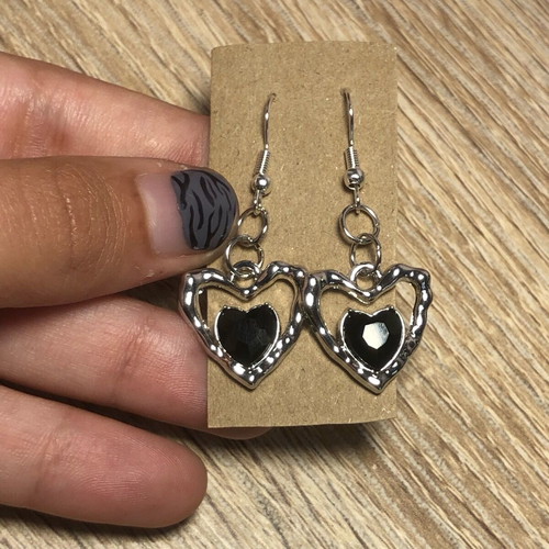 Handmade heart earrings new, punk rock emo gothic style