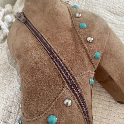 Les Trois Garcons handmade ankle boots 37 suede cigar color with silver and turquoise details