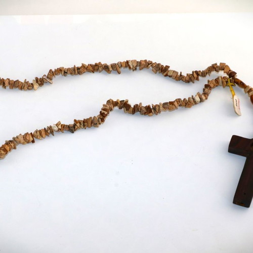 Wooden cross necklace pendant new with semi-precious stones