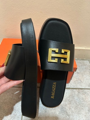 Ragazza leather flatform slippers new, black, size 41