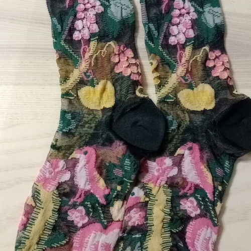 Socks with embroidery and black transparency, new, pack of 2 pairs