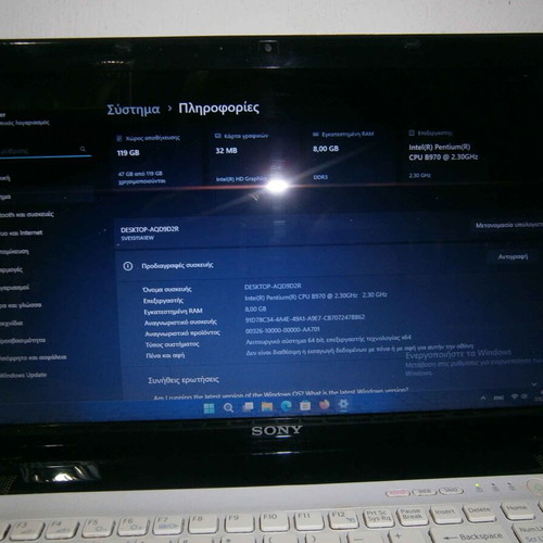 Sony Vaio SVE151D11M laptop with Intel Pentium B970, 8GB RAM, 128GB SSD