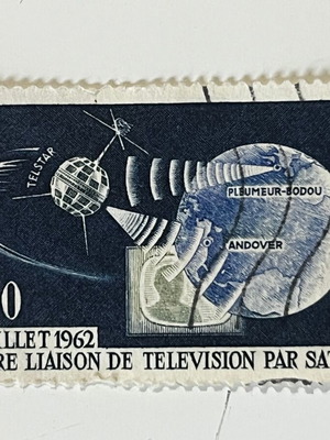 Vintage French Stamp 1962 Première Liaison de Télévision par Satellite Telstar used
