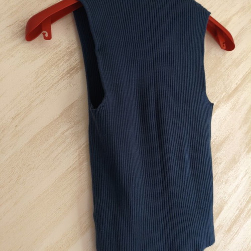Tally Weijl Blue Ribbed Sleeveless Knit Top Mock Neck Size L Like New