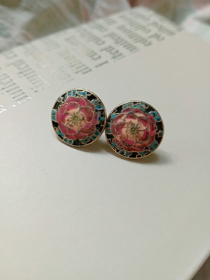 Cloisonné earrings vintage '90s floral multicolor, like new