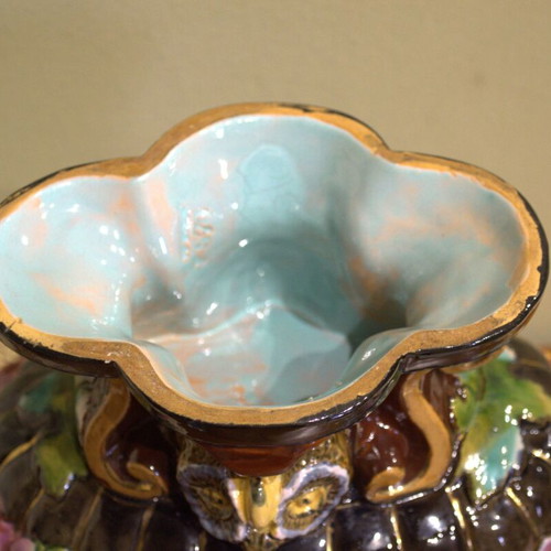 Large Antique Barbotine Majolica Jardiniere Like New
