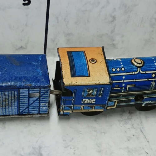Tin Train with Wagon used, 1950s Hungarian Tolato Mozdony