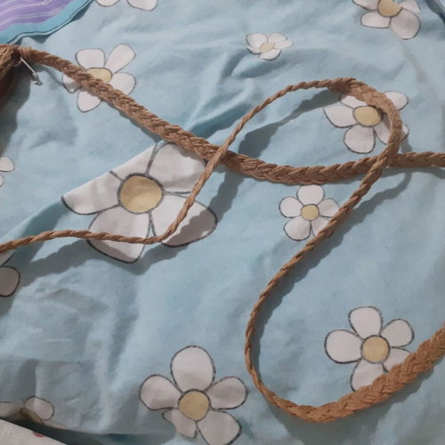 Woven straw bag like new with decorative beads crossbody