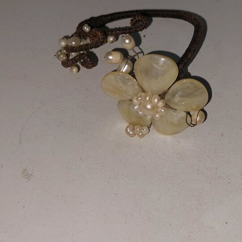 Vintage handmade bracelet with beaded flower used