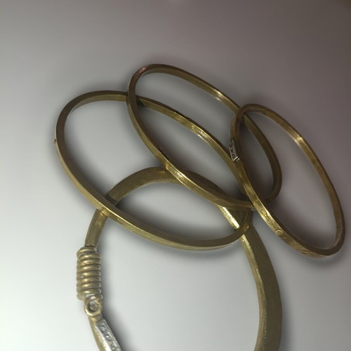 GOTI bracelet set used, 4 brass vintage bangles 1970s-1980s