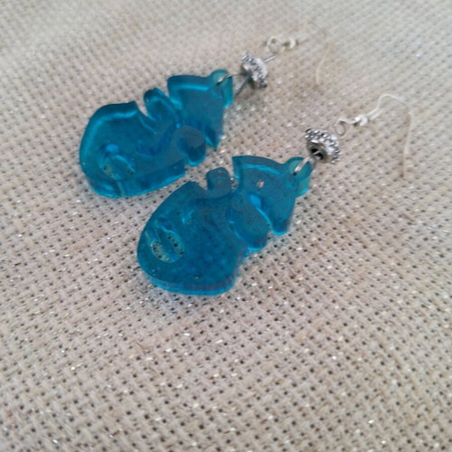 Blue liquid glass earrings with female face made to order