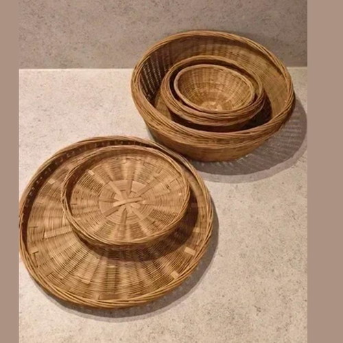 Wicker Storage Baskets Set of 3 with Lids, Like New, Round Boho