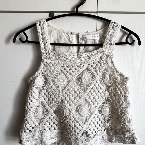 Zara White Lace Sleeveless Top like new, size 152 cm, ages 11-12