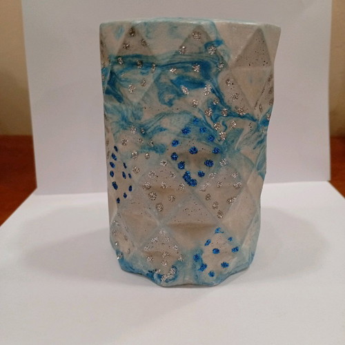 Porcelain toothbrush holder new with silver and blue glitter