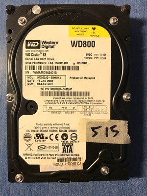 Western Digital Caviar SE WD800JD-55MUA1 80 GB 3.5 ATA σκληρός δίσκος μεταχειρισμένος