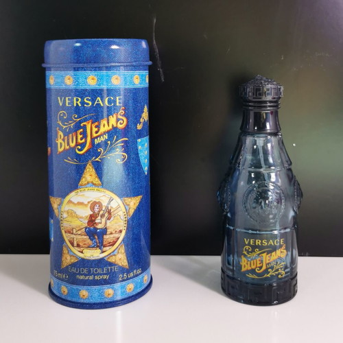 Versace Blue Jeans empty bottle with authentic metal case like new