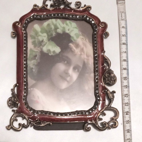 Bronze Retro Photo Frame with Enamel and Rhinestones, New
