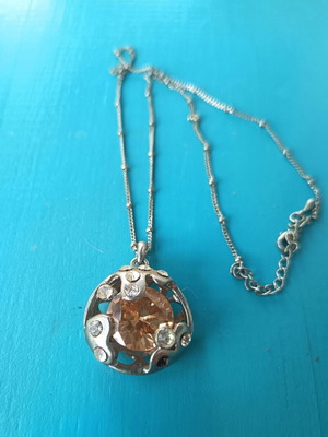 Vintage pendant with large champagne crystal and silver chain used