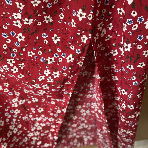 Shein red floral dress with side slit and cut out