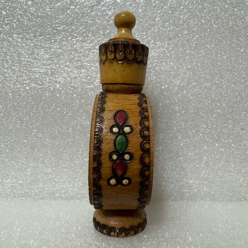Vintage wooden Bulgaria perfume bottle used