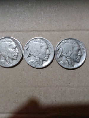Buffalo Nickel USA coins used, pack of 3, 1934-1937