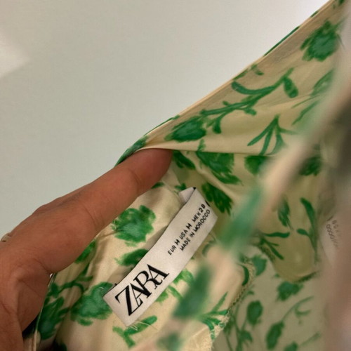 Zara satin midi dress with cream green flowers like new, size M