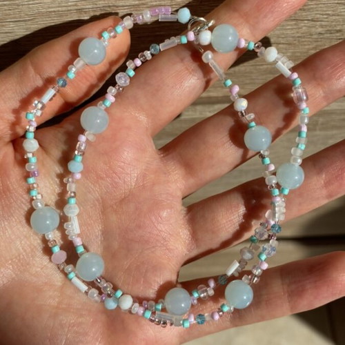 Handmade necklace and earrings set in turquoise shades