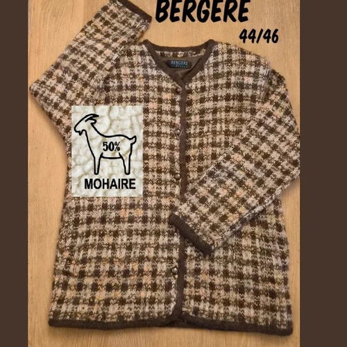 Bergère de France Vintage Mohair Cardigan, Size 46, Brown Beige
