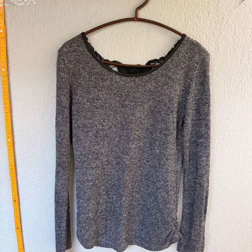 Women's blouse with lace used, grey melange, size L