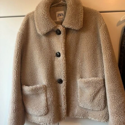 Zara women's shearling jacket used, beige, size L
