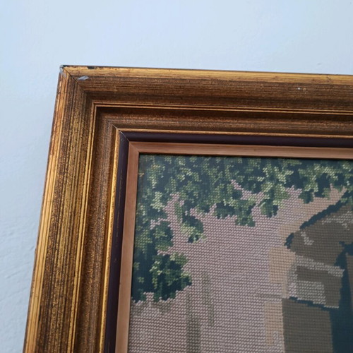 Handmade Gobelin embroidery "Grandma with the Spindle" used 60x75