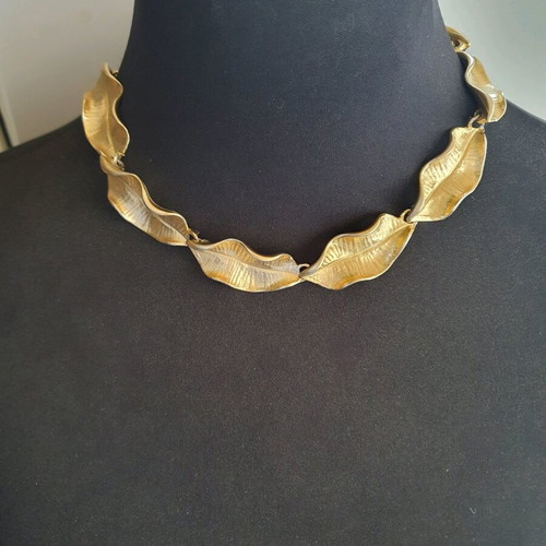 Vintage 80s set necklace and clip earrings Maxine Denker like new, gold tone