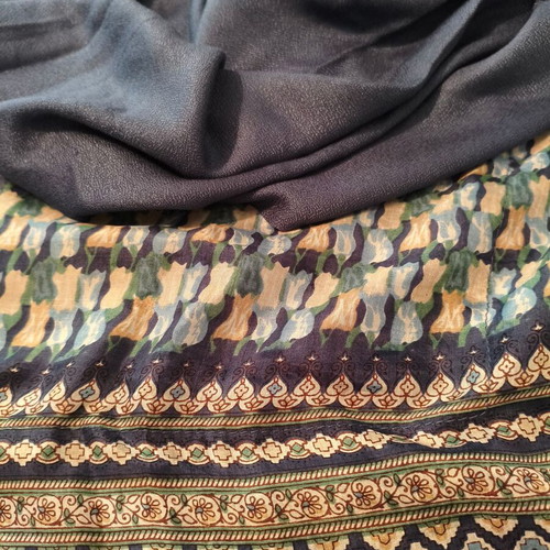 Double-sided scarf like new, 50% silk, blue and brown