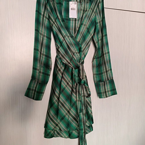 Mango green checkered dress satin texture new