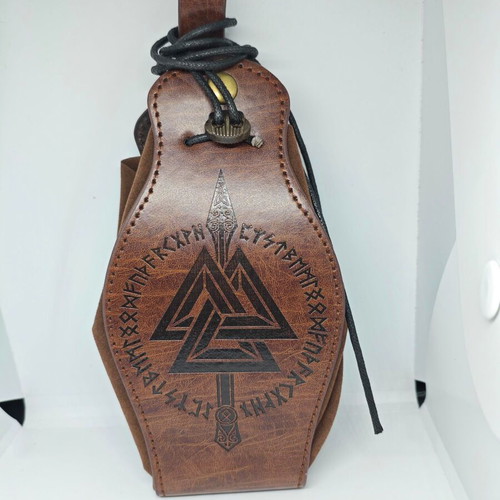 Leather Belt Pouch new with Valknut symbol and Scandinavian Runes