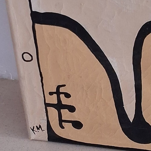 Abstract painting 50x60 cm signed K.M. used, tribal ethnic art