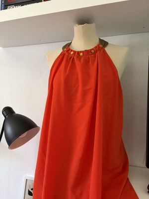Mini halter dress like new, size S/M, orange with gold buttons