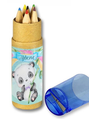 Panda Bear Colored Pencils New, Set of 6 with Sharpener