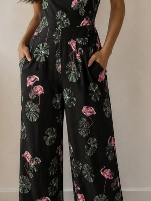 On Line women's jumpsuit with floral patterns like new, black and pink
