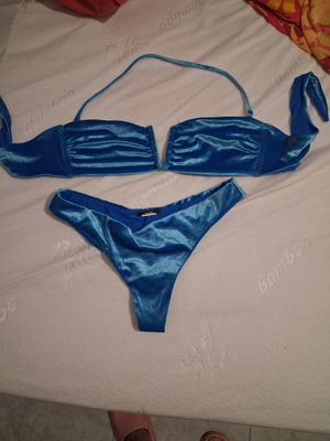 Tezenis Shiny Glam bikini set like new, blue electric velvet finish