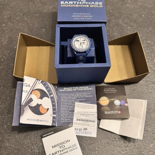 Swatch Omega Moonswatch Mission to Earthphase Moonshine Gold καινούργιο μπλε