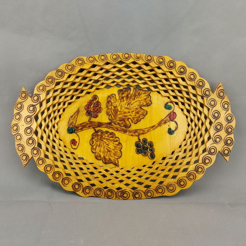 Old beautiful wooden plate basket fruit bowl used