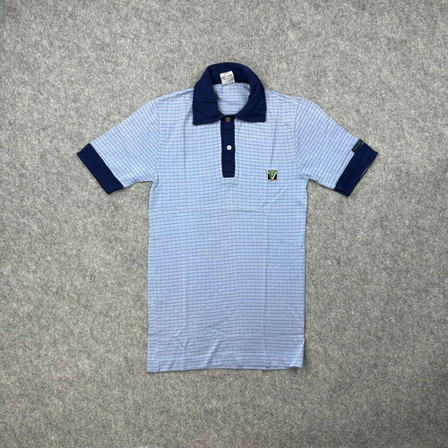 Vintage Victor 100% Cotton Polo XS used, light-blue grid with navy trim