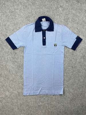 Vintage Victor 100% Cotton Polo XS used, light-blue grid with navy trim