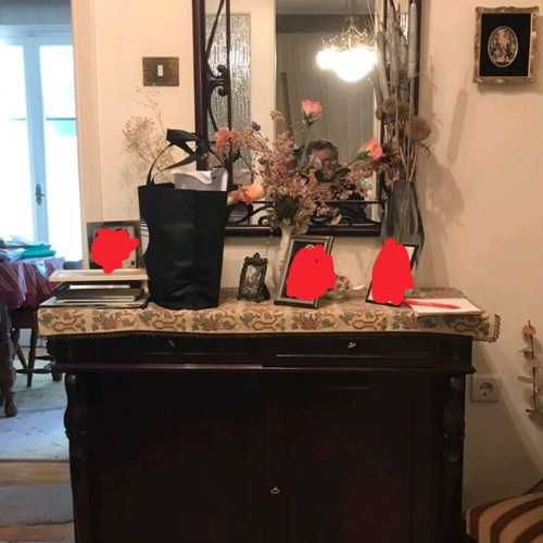 Buffet and mirror like new, dark wood classic console
